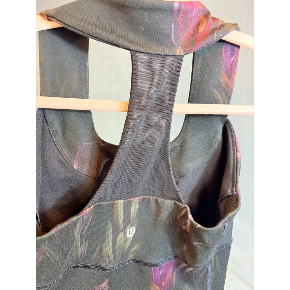Lululemon Scoop Neck Tank Midnight Iris Black Floral Workout Top Racerback 4 - Picture 11 of 11